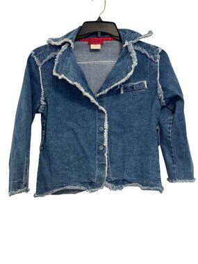 Carina Womens Frayed Denim Jacket Medium Wash Size L